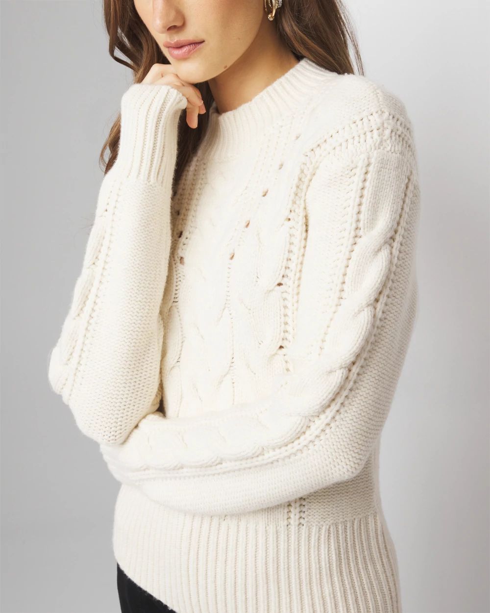 Cabled Mock Neck Pullover Sweater | White House Black Market